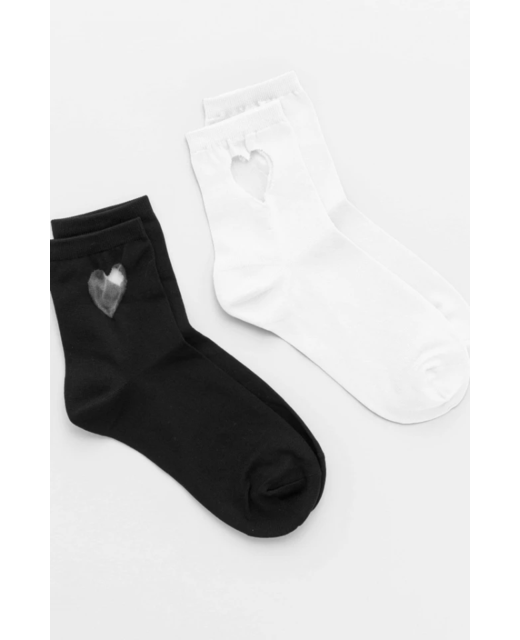 Hearts Socks Black/White 2-Pack