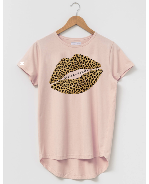 Leopard Lips Tee - Rose