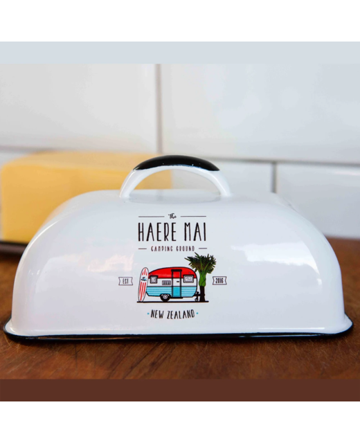 Haere Mai Enamel Butter Dish White