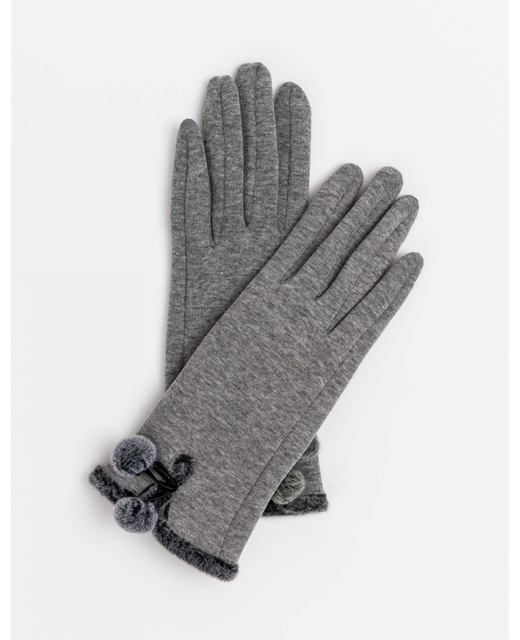 Grey Pompom Gloves
