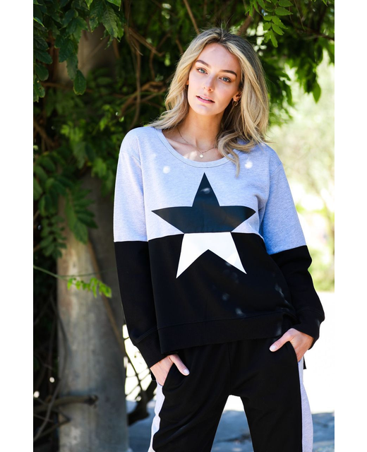 Contrast Star Sweater - Black/Grey