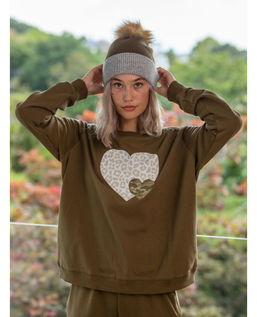 Olive Double Heart Sweater