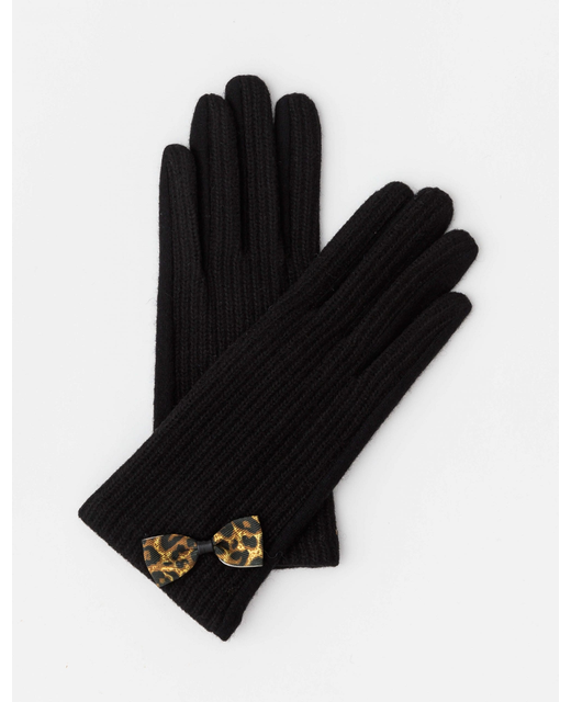 Black With Leopard Bow Gloves