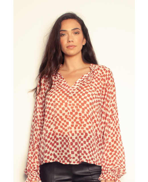 The Frill Relaxed Blouse - Henna Check