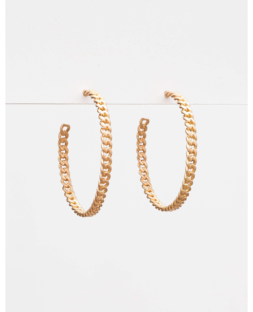 Thin Chain Hoop Earrings - Gold