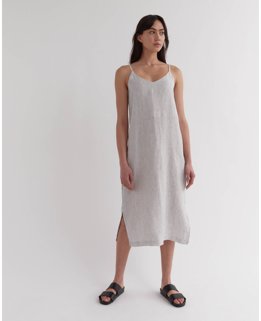 Linen Slip Dress - Sage Stripe
