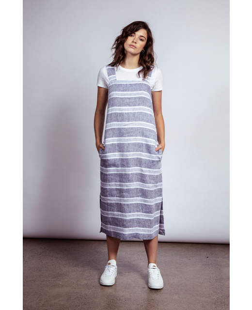 Riley Dress - Denim/White Stripe