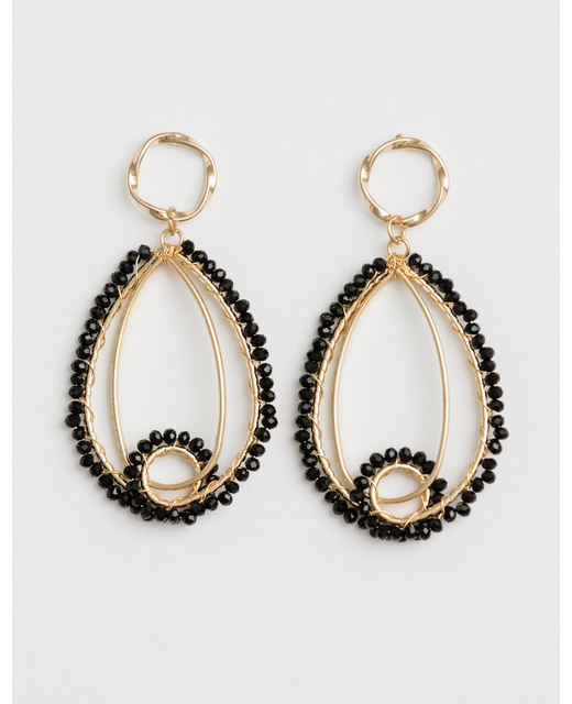 Multi Ovals Black Bead Earrings