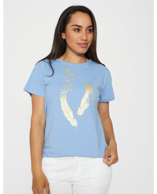 Sky Gold Feathers Tee