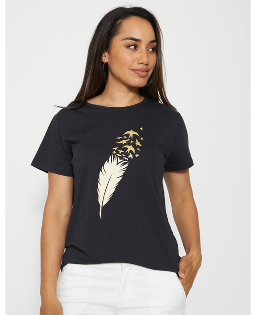 Black Gold Feather Tee