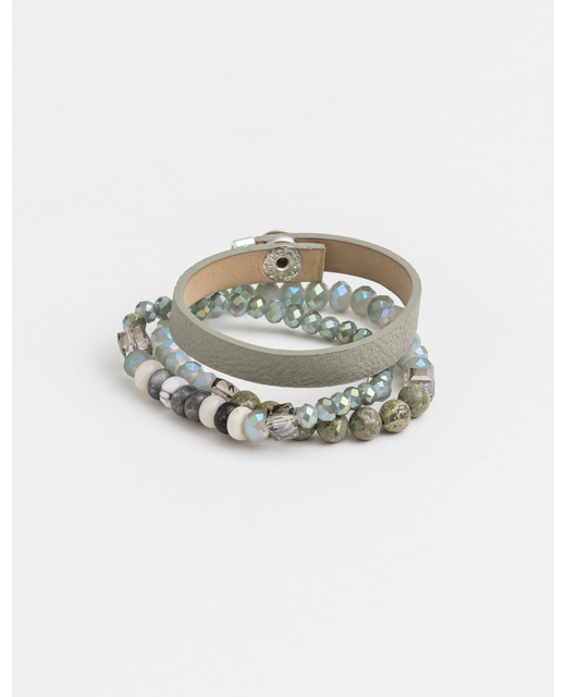 Grey Leather Beads Bracelet (Set 3)