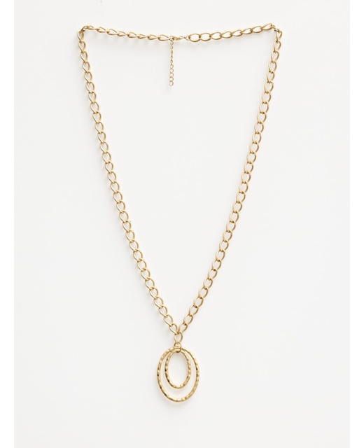 Gold Double Oval Pendant Necklace