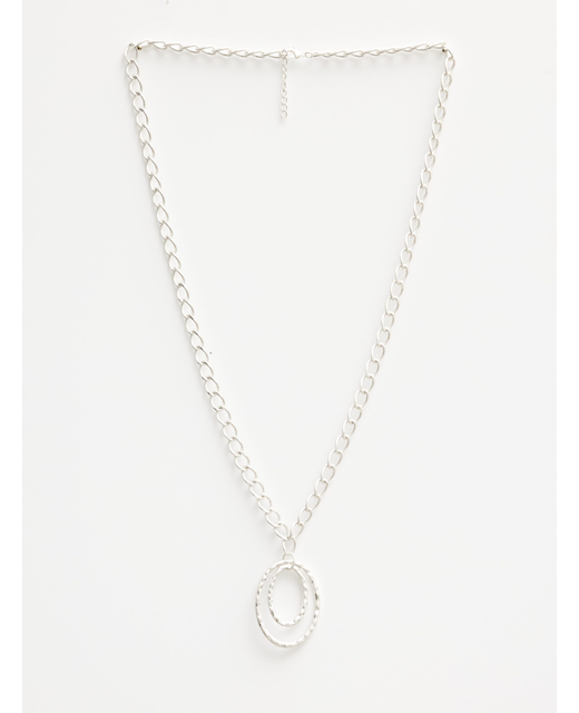 Silver Double Oval Pendant Necklace