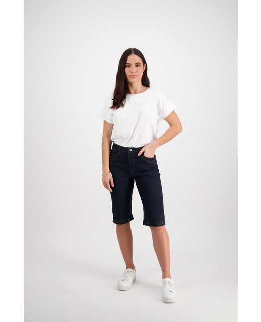 Straight Leg Contrast Stitch Denim Short