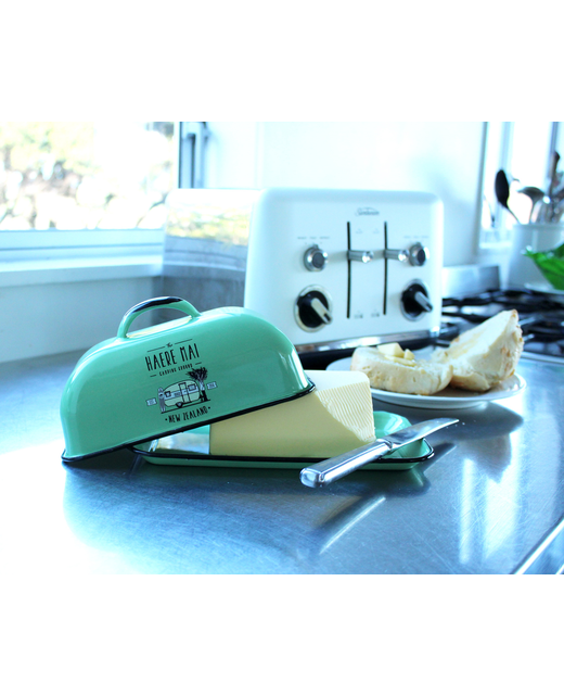 Haere Mai Enamel Butter Dish Green