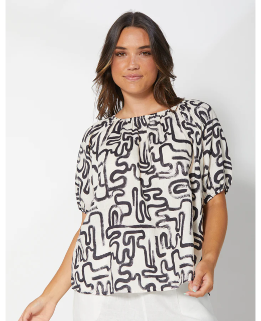 Dear Sutton Zavia Blouse - Black Squiggle