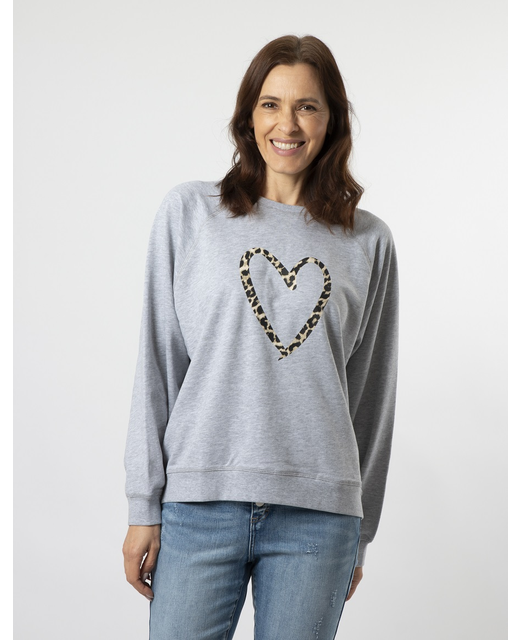 Stella + Gemma Everyday Sweater - Grey with Leopard Heart