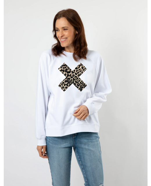 Stella + Gemma Everyday Sweater - White with Leopard Cross