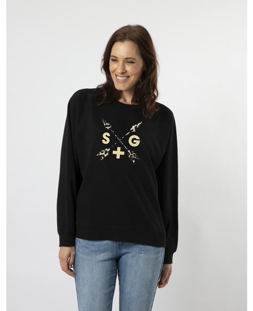 Stella + Gemma Everyday Sweater - Black with Leopard Arrows