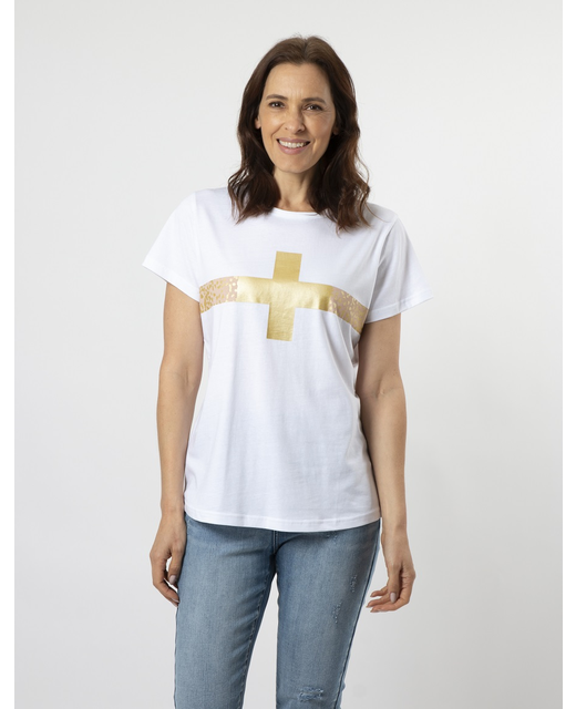 Stella + Gemma White Bronze Safari Cross T-Shirt