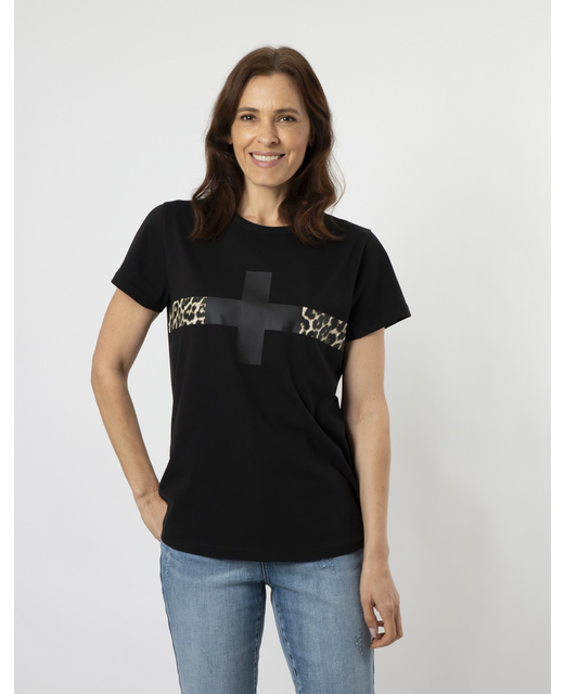 Stella + Gemma Black Leopard with Cross T-Shirt
