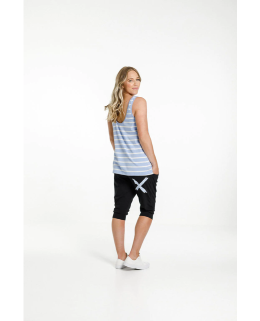 Homelee 3/4 Apartment Pants - Black with Cerulean Stripe X