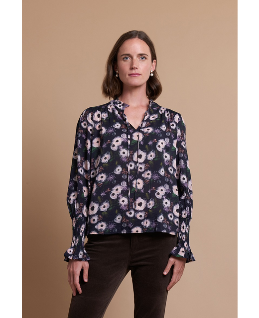 Memo Shirred Tie Front Blouse
