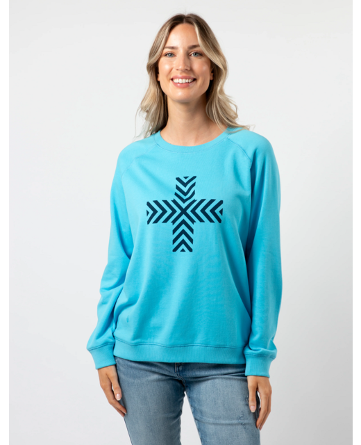 Stella + Gemma Classic Sweater - Sky Blue with Chevron Cross