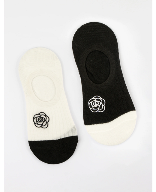 Stella + Gemma Black & White Flower No-Show Socks - Set of 2