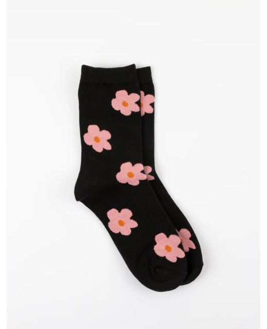 Stella + Gemma Black with Pink Flower Socks