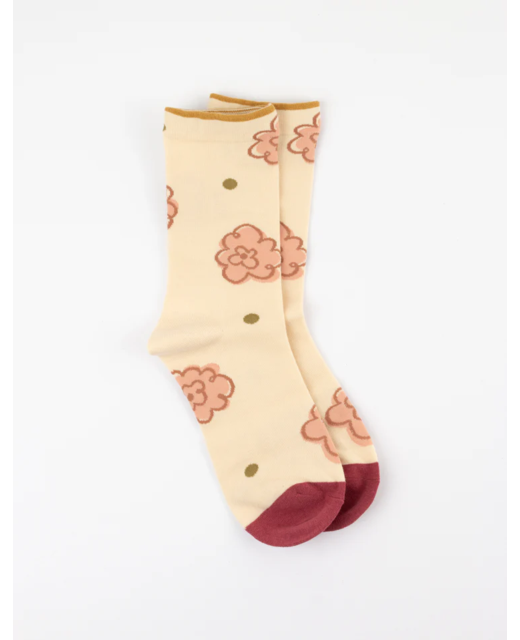 Stella + Gemma Cream with Pink Bloom Flowers Socks