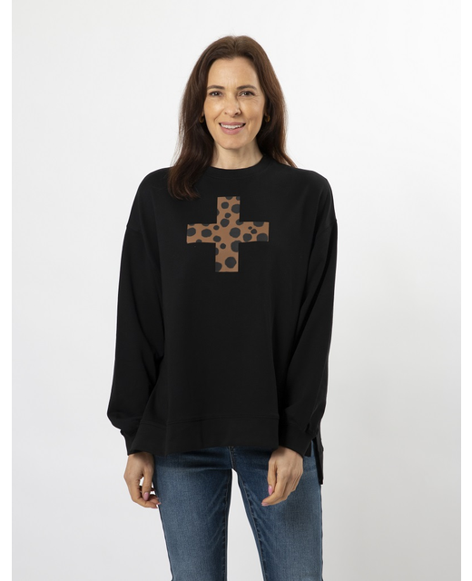 Stella + Gemma Sunday Sweater - Black with Cheetah Cross