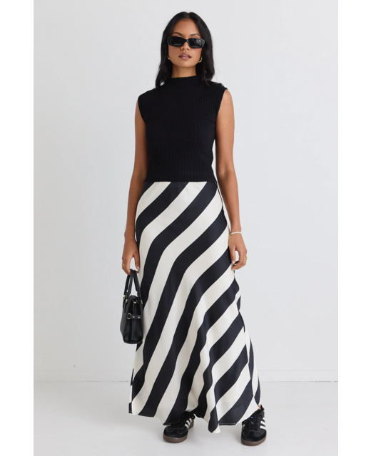Among The Brave Fiery Satin Bias Maxi Skirt