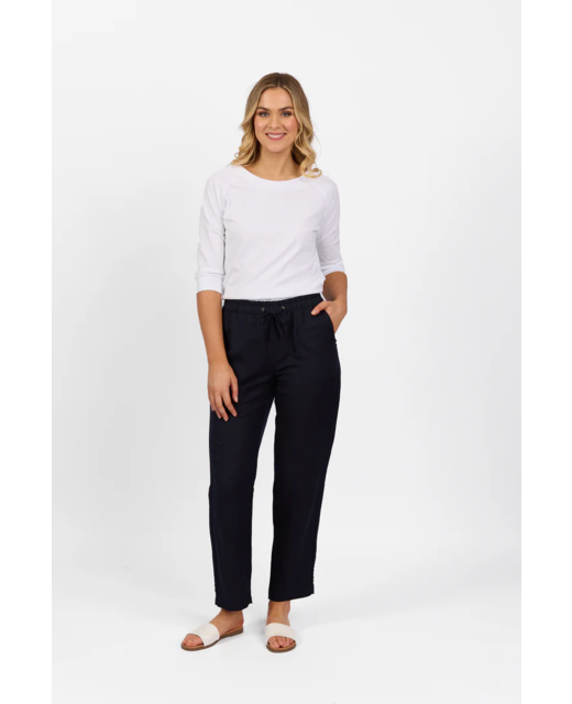 Vassalli Slim Leg Ankle Grazer Elastic Waist Linen Pant