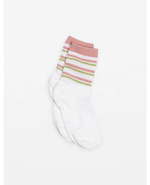 Stella & Gemma White, Pink & Green Stripe Socks