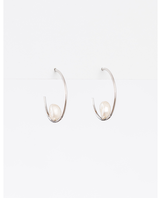Amore Hoop Pearl Earrings - Silver