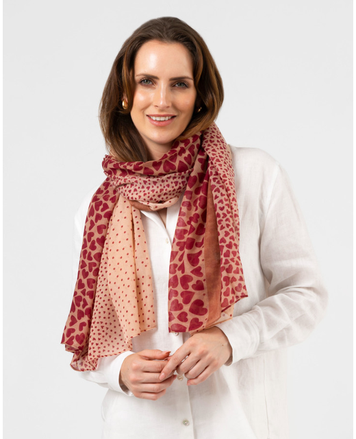 Stella + Gemma Antique Rose with Red Hearts & Dots Scarf