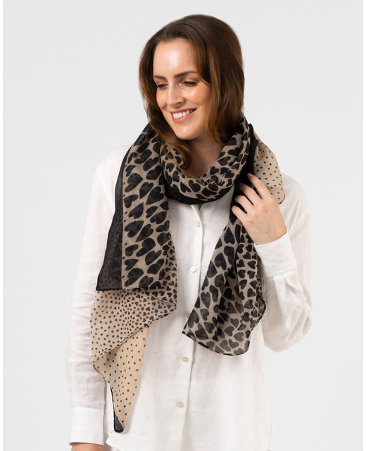 Stella + Gemma Beige with Black Hearts & Dots Scarf