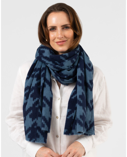 Stella + Gemma Houndstooth Deep Blue Scarf
