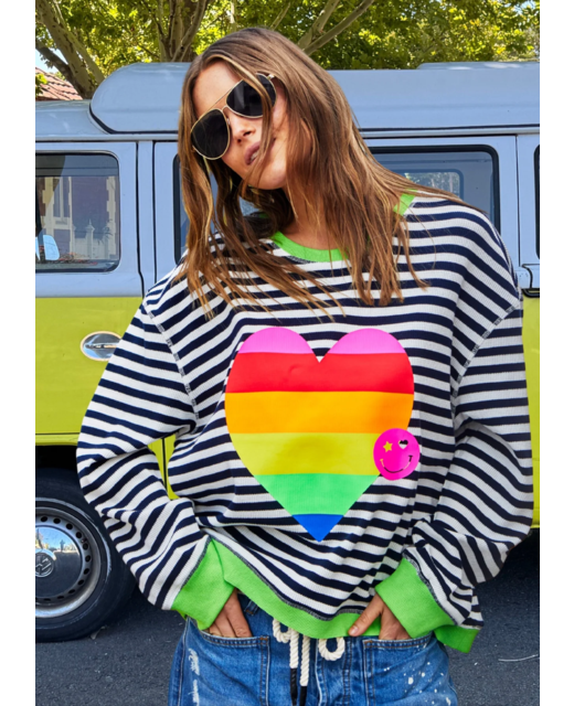 Hammill & Co Heart Stripe Waffle Sweat