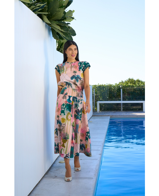 Foil A Line Shirred Waist Skirt