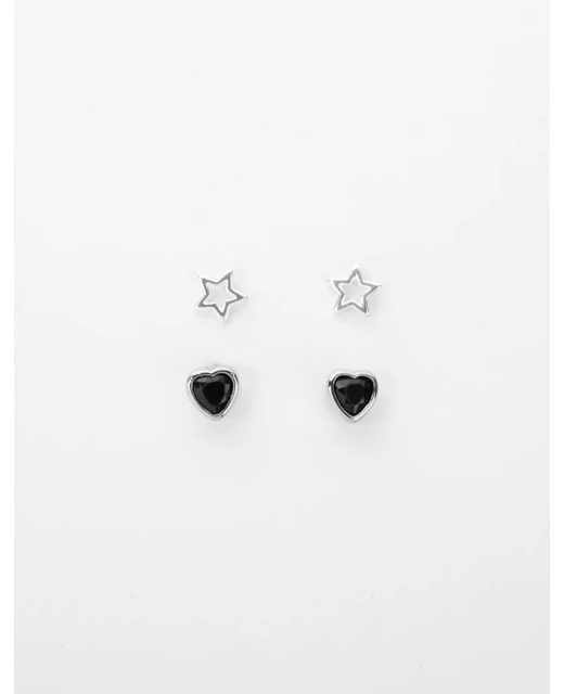 Stella + Gemma Silver Stars & Hearts Earrings - Set of 2
