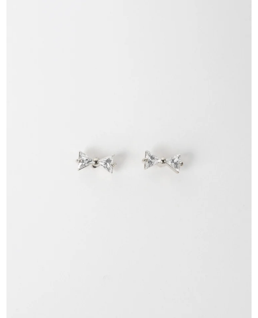 Stella + Gemma Silver Petite Bow with Crystal Earrings