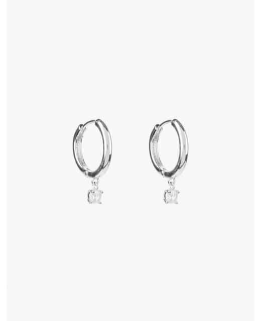 Stella + Gemma Silver Hoop with Hanging Crystal Earrings