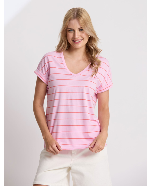 Stella + Gemma Soho Cuff V Tee - Candy/Red Stripe