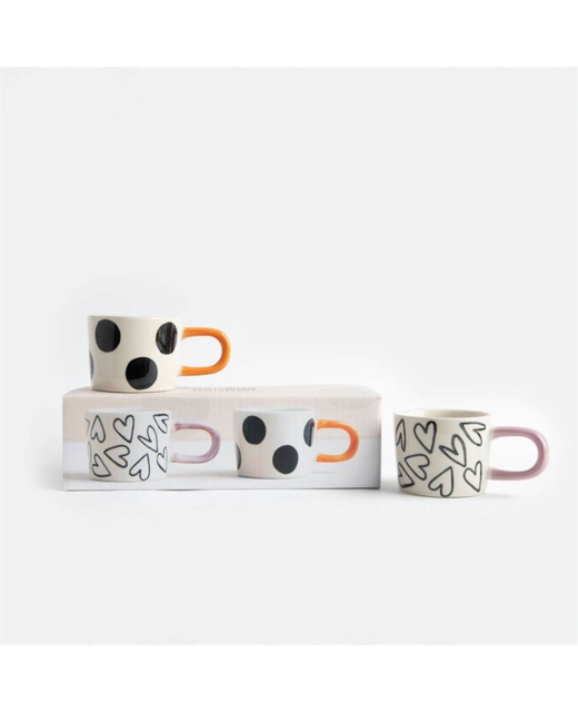 Livewires Mono Spot & Hearts Set of 2 Espresso Mugs