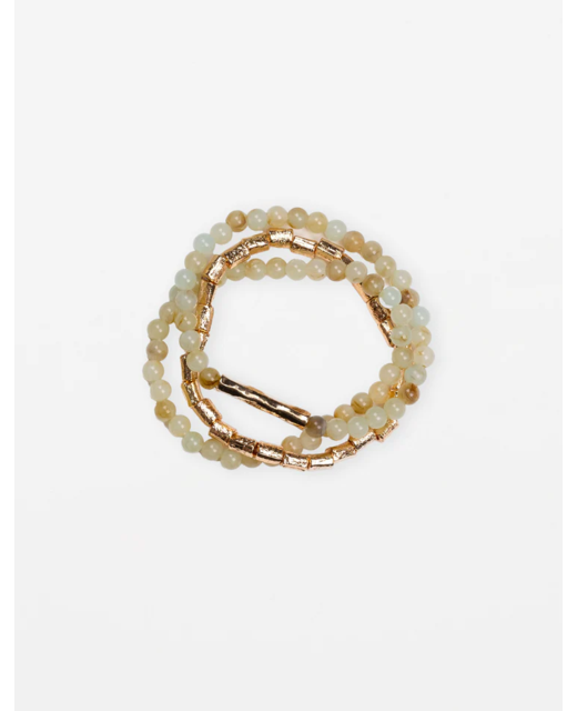 Stella + Gemma Bracelet Set of 3 - Green & Gold Beads