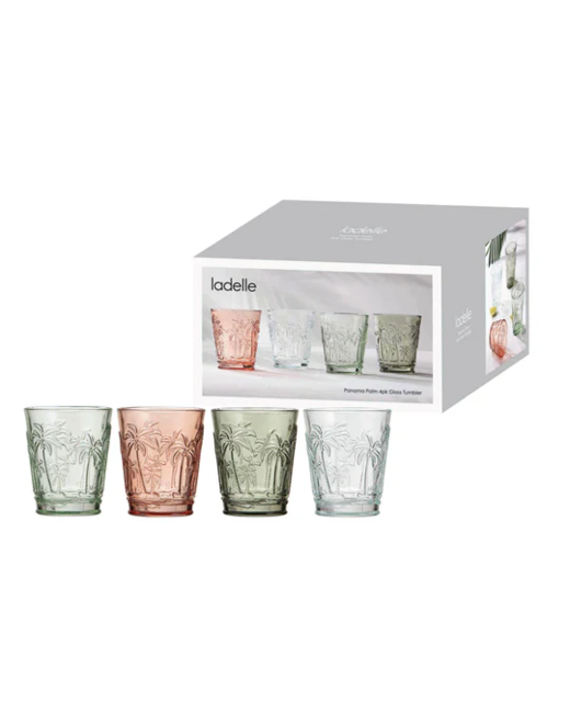 Ladelle Panama Palm 4pk Glass Tumbler