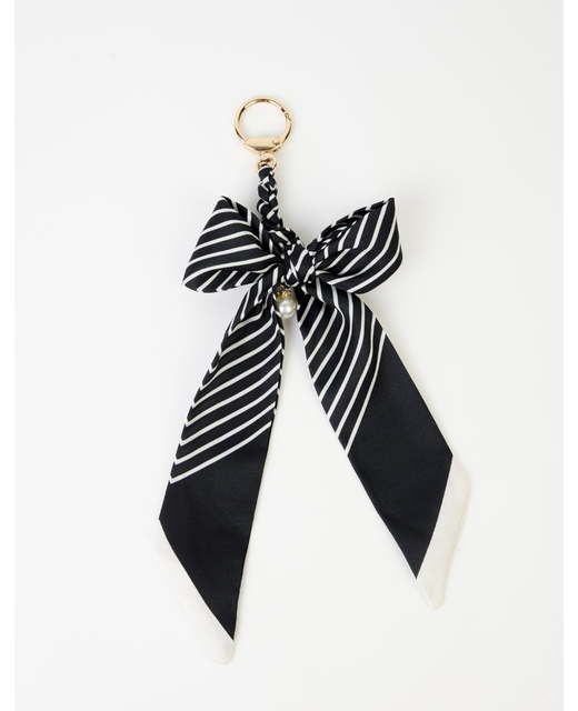 Stella + Gemma Black/White Stripe Pearl Bow Bag/Key Charm