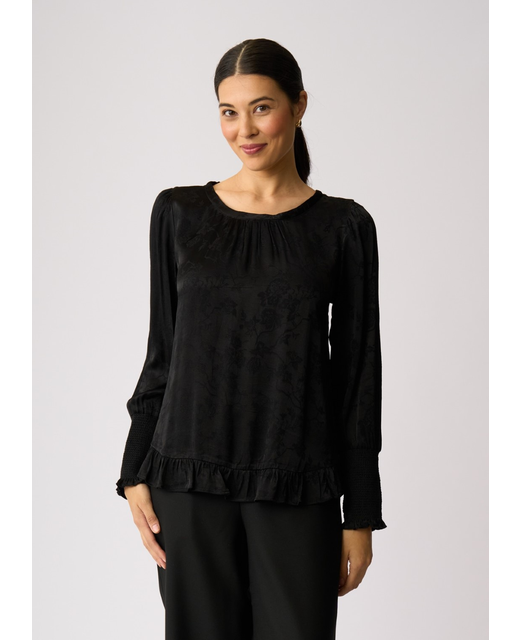 Foil Shirred Cuff Scoop Hem Top